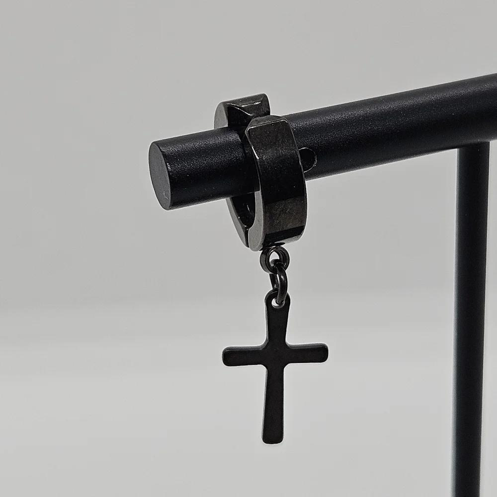 gunmetal hinged ear cuff with dangling cross